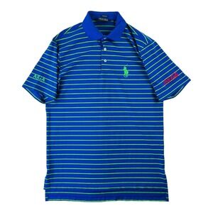 Polo Golf Ralph Lauren Blue w/ Green Stripe Short Sleeve Polo Mens Size Medium M